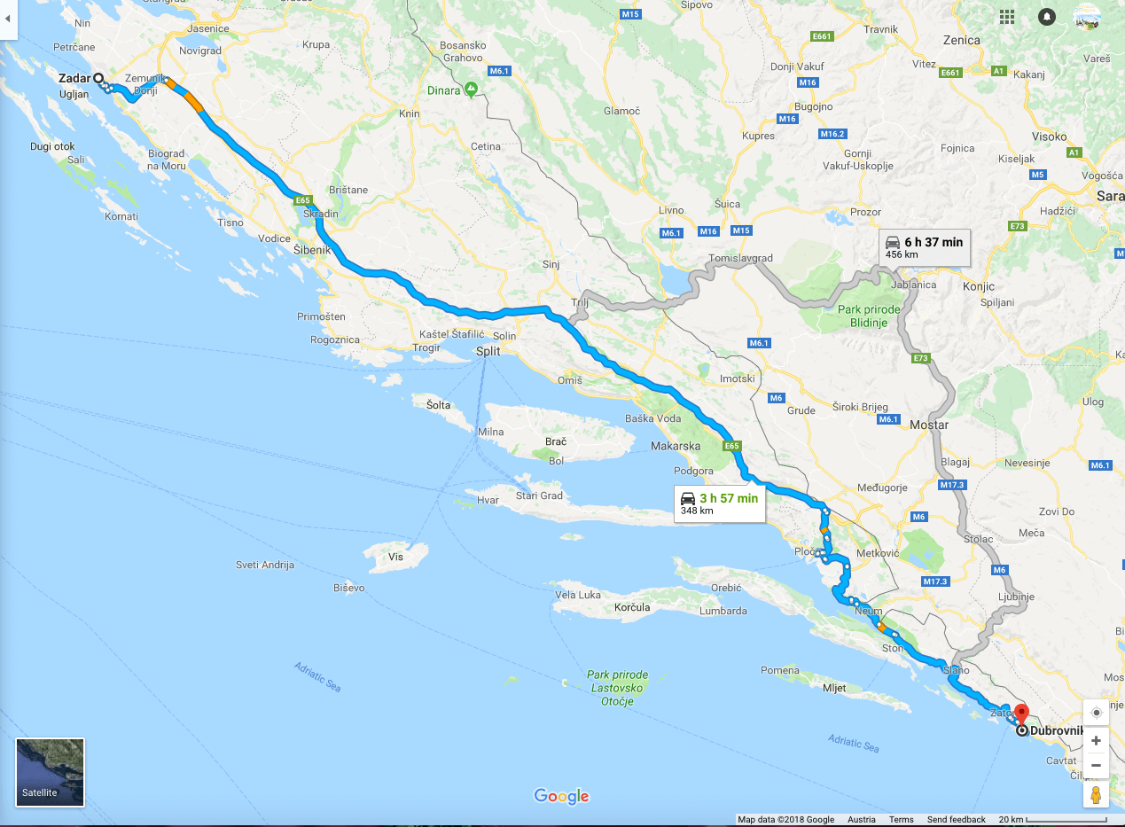 Road from Zadar to Dubrovnik