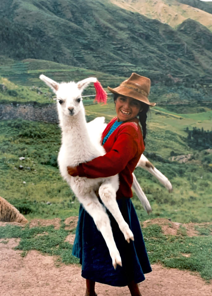 Girl with Llama met during the Inca Trail